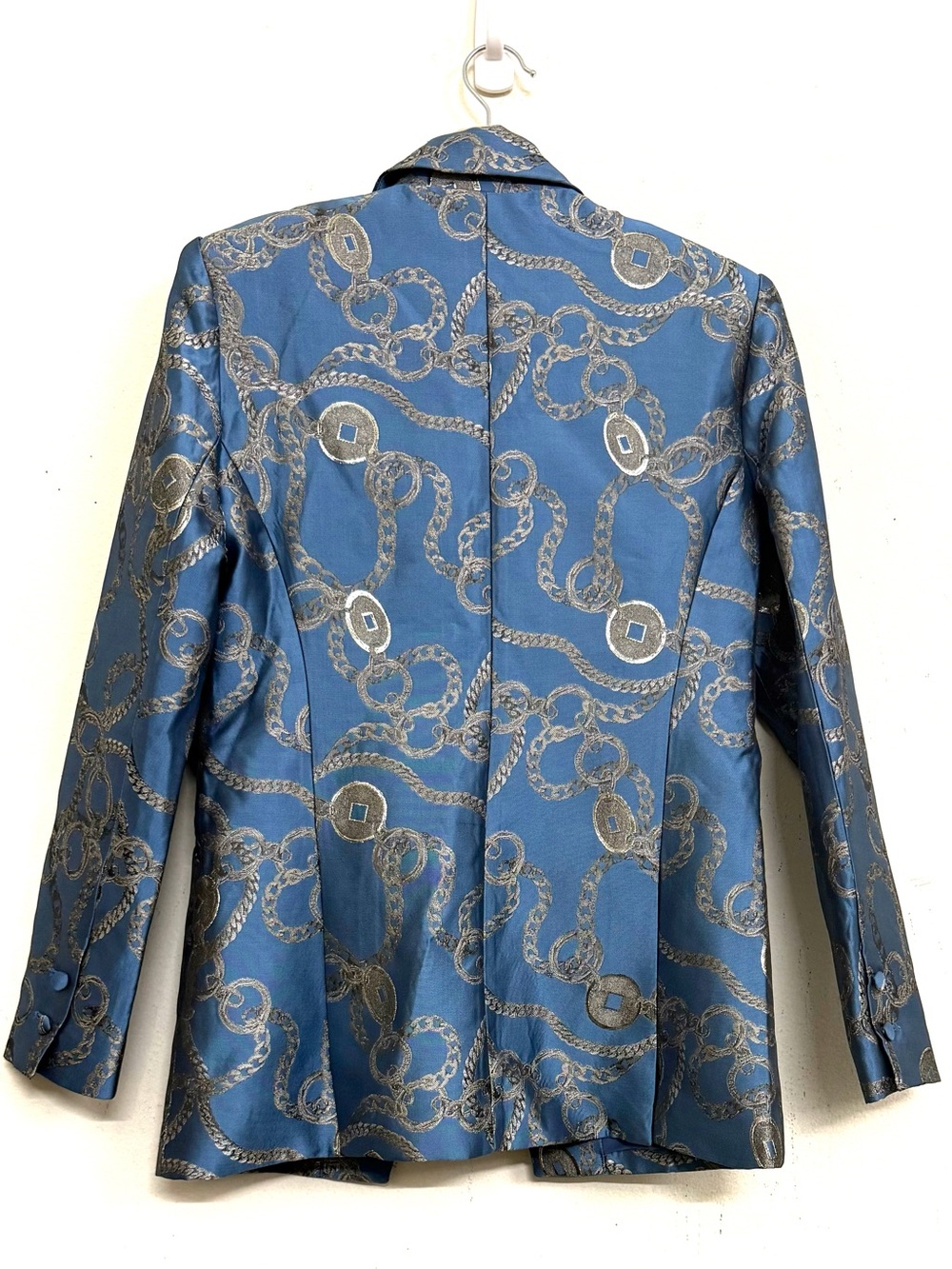 NWT L'AGENCE  Sheila Longline Jacquard Blue Silver Good Luck Chain Blazer Sz 8 - Picture 15 of 16